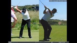 Jon Rahm golf swing  Long Iron faceon amp downtheline July 2017 [upl. by Enaitsirhc]