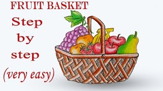 How to draw Fruit Basket step by step very easy  Art video [upl. by Nyllek]