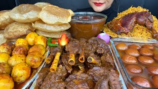 ASMR EATING PURI MUTTON CURRYEGG CURRYCHICKEN BIRYANIGULAB JAMUN [upl. by Attenwad]