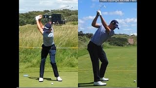 Justin Thomas golf swing  Long Iron faceon amp downtheline July 2017 [upl. by Ahsinut]